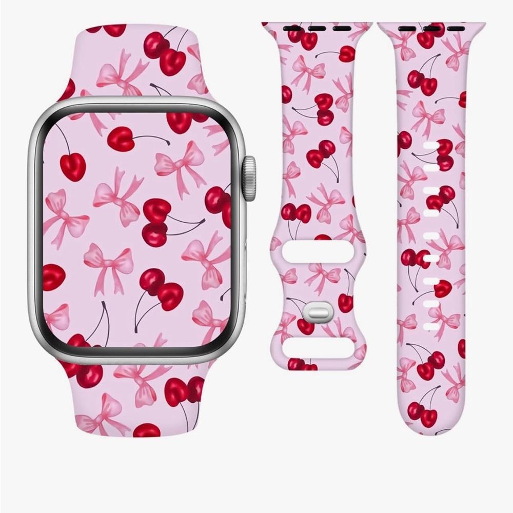 Apple Watch Band with Pink Cherry and Bow Design